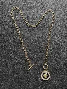 GOLD TONE VINTAGE STYLE CRYSTAL LION HEAD PENDANT NECKLACE - Picture 1 of 2
