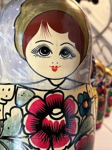 Vtg Russian Traditional Matryoshka Hand Painted Nesting Doll 10 Pce 10” Tall - Picture 1 of 24