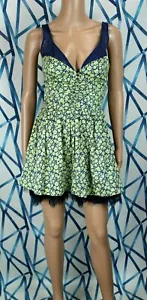 Vestido Free People para mujer 6 azul/amarillo cuello en V cremallera lateral mini - Imagen 1 de 4
