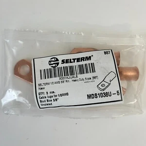 SELTERM 1/0 AWG 3/8" Ring Battery Cable End Terminal Lugs Bare Copper - 5 Pieces - Picture 1 of 3