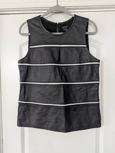 Theory Emlay Magazine Lambs Leather Tank Top women's large black white stripe - Picture 1 of 7