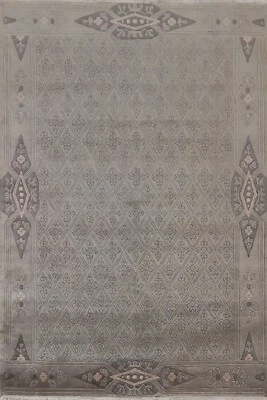 Gray Geometric Nepalese Oriental 5'x7' Area Rug Hand-knotted Transitional Carpet - Image 1 of 4