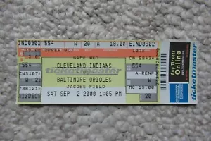 CLEVELAND INDIANS VS ORIOLES 9/2/2000 FULL TICKET ~ JIM THOME MANNY RAMIREZ - Picture 1 of 1