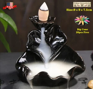 Ceramic Backflow Incense Burner Holder Mountain Waterfall & Incense Cones Gift - Picture 1 of 22