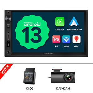DVR+OBD+7" IPS Double Din Bluetooth Car Stereo CarPlay Android 13 GPS Navigation