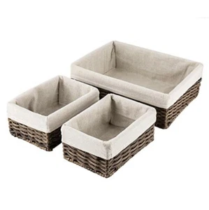 NWOT Set Of 3 Plastic Wicker Baskets With Removable Cloth Liners - Picture 1 of 16