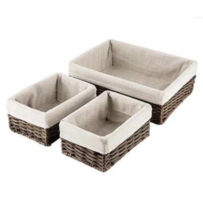 NWOT Set Of 3 Plastic Wicker Baskets With Removable Cloth Liners - Image 1 of 4