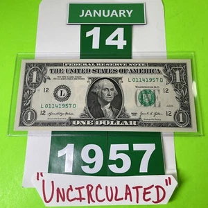 One Dollar Birthday Note January 14 1957. Uncirculated. Fancy Serial Number - Picture 1 of 16