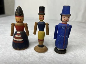 Lot 3 Vintage Erzgebrige Wooden Folk Art Figures Lady Soldier Officer - Picture 1 of 16