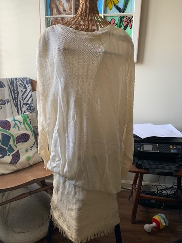 OFF WHITE Abito vintage Saks Fifth Ave XL bianco sporco foderato in maglia vita bassa manica lunga