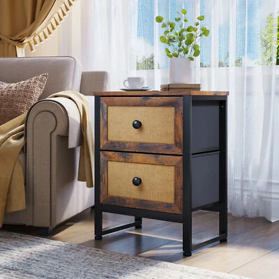 2 Drawers Dresser Bedside Table Nightstand Storage Organizer End Side Table - Image 1 of 4