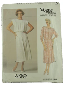 Vogue Sewing Pattern 1544 Kasper Straight Dress Mid-Calf Pleats Size 16 UNCUT - Picture 1 of 4