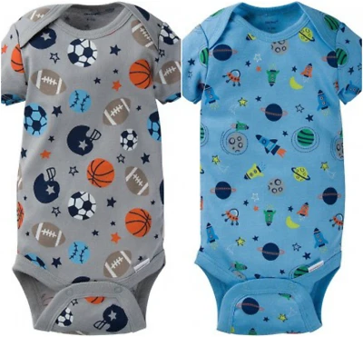 Gerber Onesie Brand New Baby Boys 2 Pack Onesies Sports & Space Design Gift