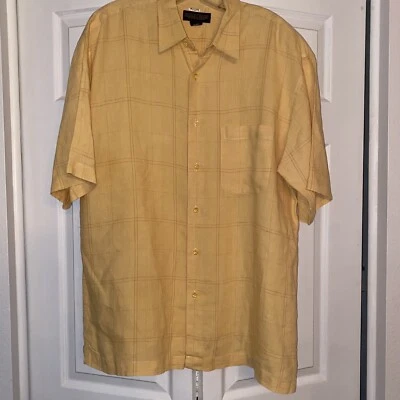 Donald J Trump Signature Collection Shirt Mens Large Yellow Button Up 100% Linen - Image 1 of 4