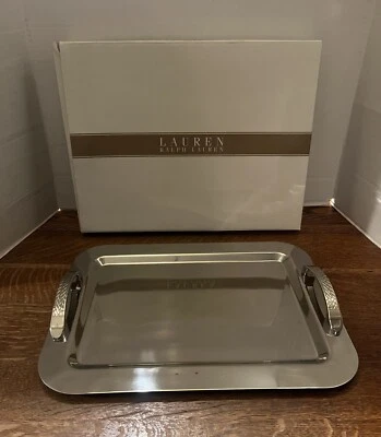 New Ralph Lauren Equestrian Braid Bar Tray 17" Stainless Steel NIB - Image 1 of 4