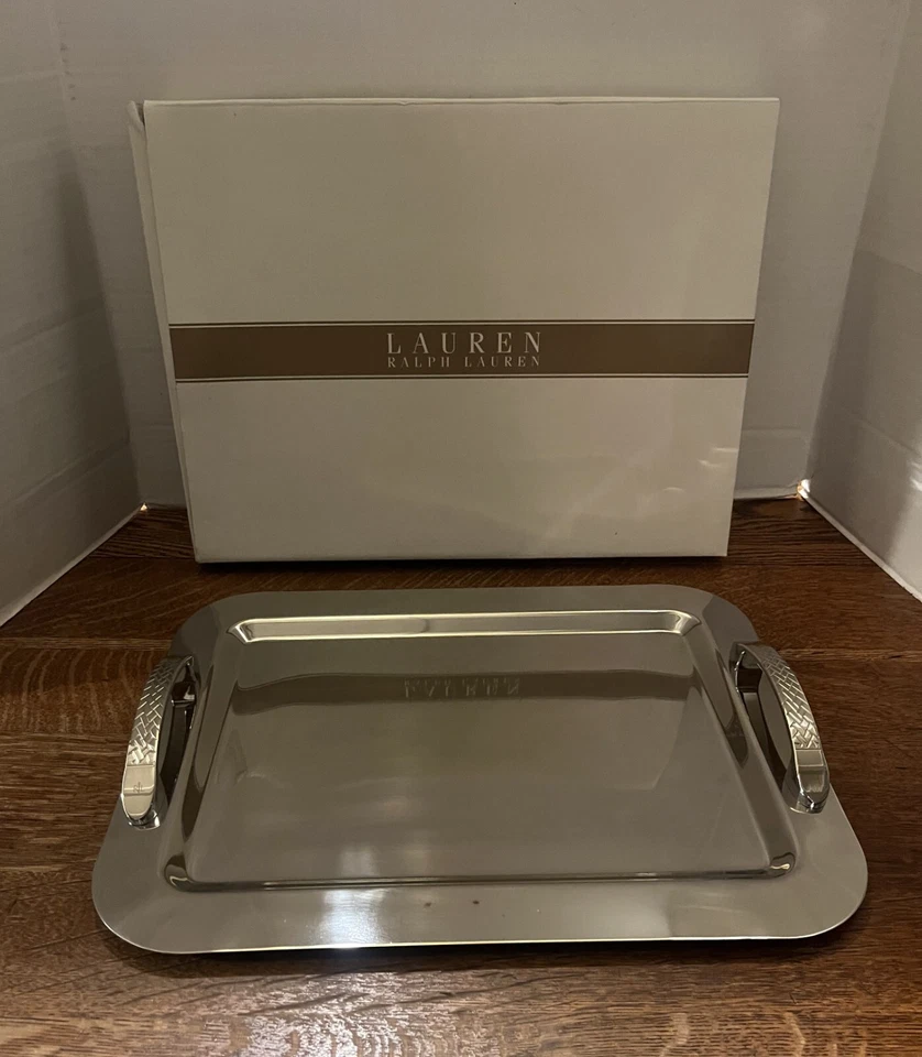 New Ralph Lauren Equestrian Braid Bar Tray 17" Stainless Steel NIB - Image 1 of 4