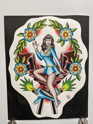 Pôster arte artista tatuagem Jordan Mitchell mulher vulcana vestido azul flores - Imagem 1 de 4