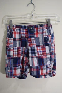 2016 Gymboree BOYS 5 Plaid Patchwork Madras Patriot Patch Cotton Shorts 23x6 - Picture 1 of 11