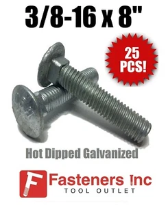 (QTY 25) 3/8-16 x 8" Carriage Bolt Hot Dipped Galvanized A307 - Picture 1 of 3