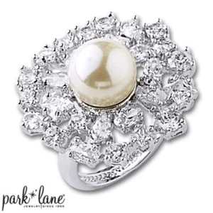 Park Lane Jewelry Spoil Me Ring Size 8 Silver Tone Glass Pearl Cz Cluster NWT - Picture 1 of 1