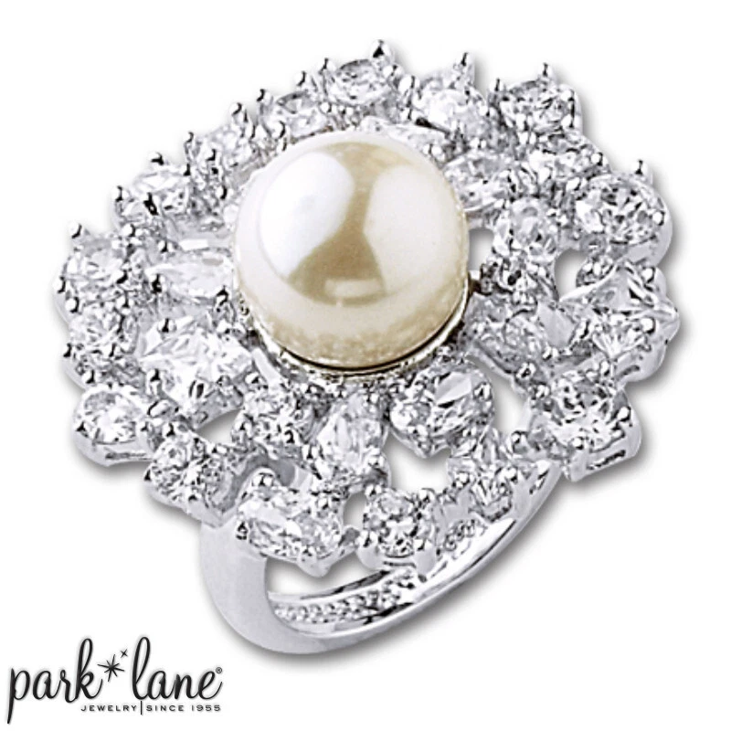 Park Lane ювелирных изделий испортить мне кольцо размер 8 серебристого тона стекла жемчуг Cz кластер новый с Ярлыками - Изображение 1 из 1