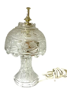 VINTAGE PARLOR BOUDOIR CRYSTAL LAMP w/ FROSTED DAISY FLORAL DESIGN 11” TESTED - Picture 1 of 8