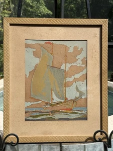 Vintage Bonray Nautical Sailboat Painting Signed Mid Century Tropic Art Pictures - Picture 1 of 12