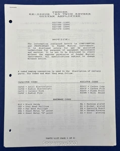 Original Fender '65 Twin Reverb Reissue Amplifier Schematic & Parts List - Picture 1 of 1