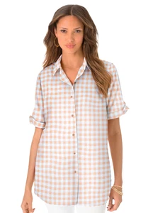 Roaman's Women's Plus Size French Check Shirt - Picture 1 of 23