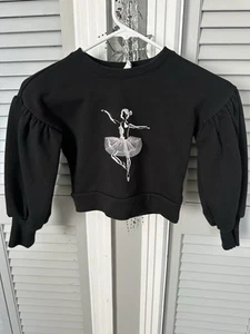 Girls Janie And Jack Black Sweatshirt With Ballerina Size 7 - Picture 1 of 4