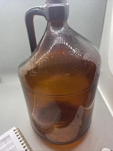 VINTAGE GLASS CLOROX BOTTLE EMBOSSED AMBER BROWN GALLON JUG W/ Lid - Picture 1 of 7