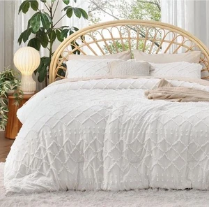 BedSure Boho getuftetes Bettdecken-Set komplettes Doppelbett weiß 3-teilig passende Kissenbezüge - Bild 1 von 7