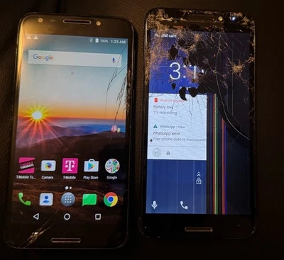 lot of 2 REVVL 32GB 5049w Black (T-Mobile) Smartphone Fast Ship Cracked Glass - Image 1 of 2