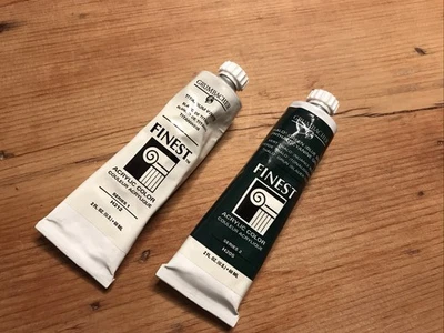 Grumbacher Finest Acrylic Color H212 And H205 2 Fl Oz Tubes White/Green - Image 1 of 3
