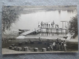 Vintage Campground Dock And Lake With Campers Real Photo Postcard  - Picture 1 of 2