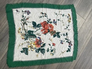 Vintage Blumen Rechteck Fransen Schal 26”x31” Grün Gelb Rot Kunst zu tragen - Bild 1 von 8