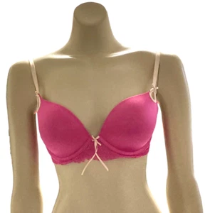 HEIDI KLUM Size 10D / 32D Bra Underwire Plunge Padded Smooth Cups Lace Back Pink - Bild 1 von 11