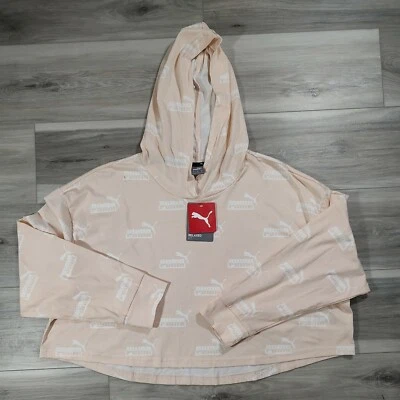 Puma Crop Women’s XL Cloud Pink Relaxed Fit Amplified Hoodie New - Image 1 of 4
