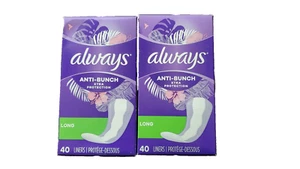 Liners. Always Anti-Bunch 40 pack Lot 0f 2(total of 80)  Long. (GS03) - Picture 1 of 3