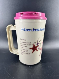 Big Long John Silver's Insulated Drinking 22 Oz. Cup “Sea Stars” Pink Lid - Picture 1 of 13