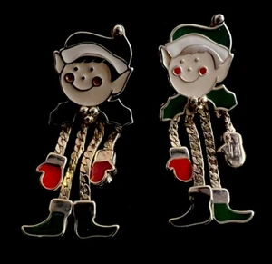 Aretes vintage de Navidad dorado con sombrero verde cadena colgante patas - Imagen 1 de 3