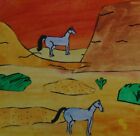 Collage cheval blanc sud-ouest, cactus, paysage, papier, encadré, mat 17x23