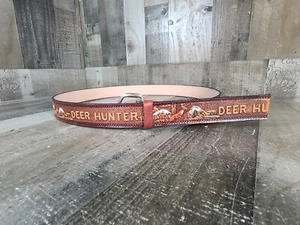 Unfitted Leather Belt "Deer Hunter" 53" Uncut Customizable - Picture 1 of 5