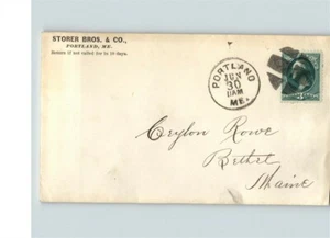 3 cent green stamp, Fancy cancel, PORTLAND, MAINE to Bethel, STORER BROS. & Co. - Picture 1 of 1