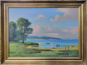 Kaj Drews (1884-1964): LAKE LANDSCAPE, original oil painting - Picture 1 of 7