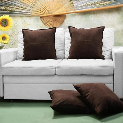 Genuine Leather Pillow Cover Sofa Square Cushion Case for Living Bedroom Suede - Image 1 of 4