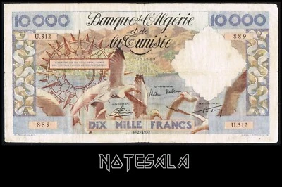 ALGERIA ARGELIA 10000 10,000 FRANCS 1957 Pick-110 CIRCULATED S/N U.312 889 - Image 1 of 2