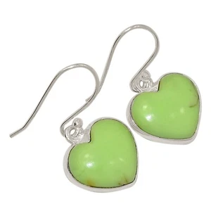Heart - Natural Citron Chrysoprase - Tanzania 925 Silver Earrings ALLE-18570 - Picture 1 of 1