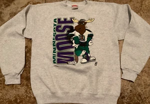 VINTAGE NUTMEG CREW FLEECE SWEATSHIRT HOCKEY MINNESOTA MOOSE ( YOUTH XL ) AS IS - Picture 1 of 9