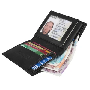 Mens Soft Wallet 100% Leather RFID SAFE Billfold Card Case ID Cardholder Purse - Picture 1 of 6